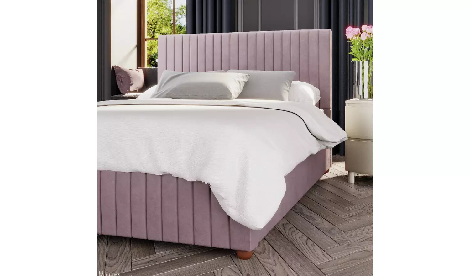 LLB Estella Velvet Small Double Ottoman Bedframe - Blush