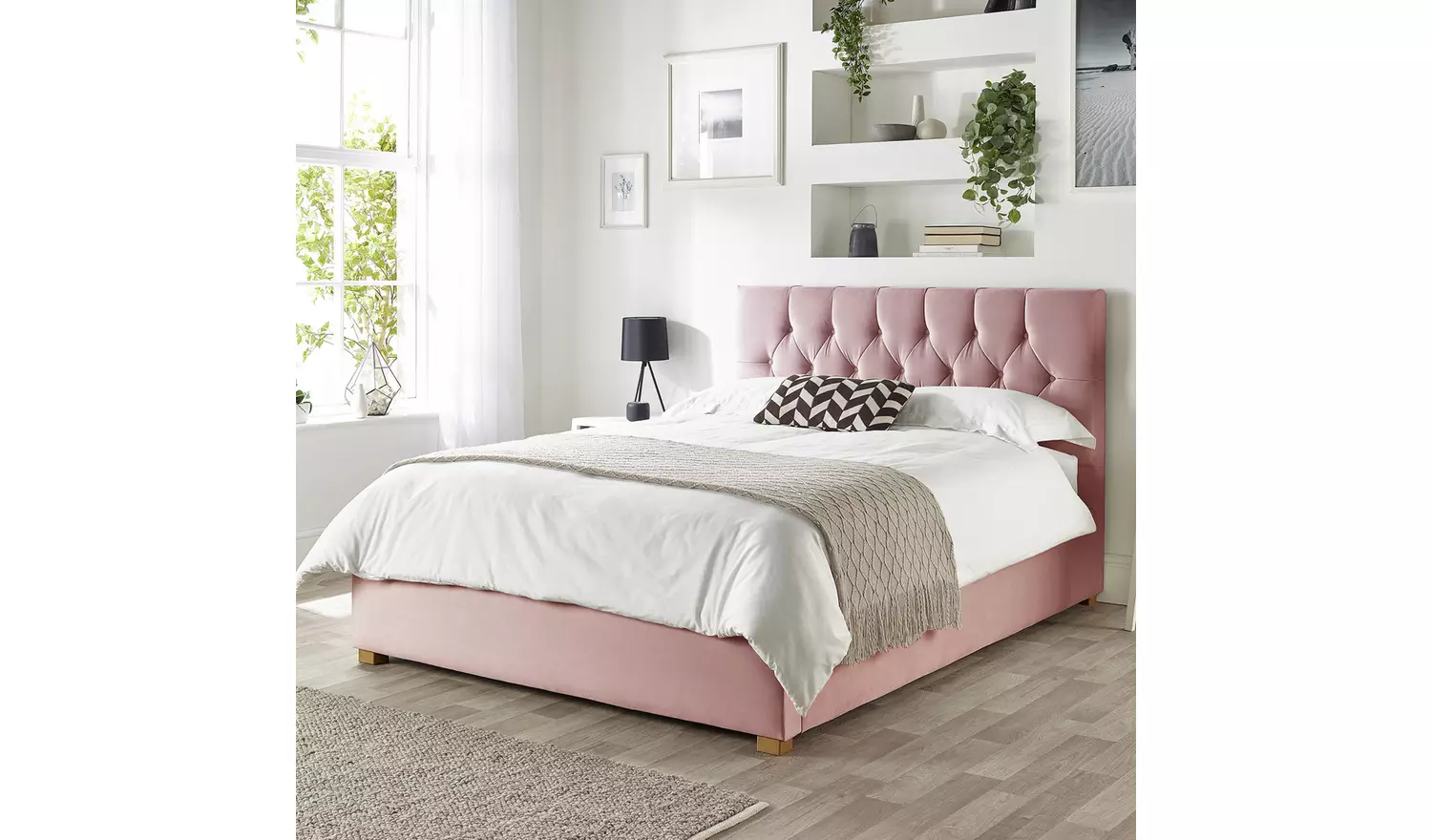 CL Boutique Velvet Double Ottoman Bedframe - Blush