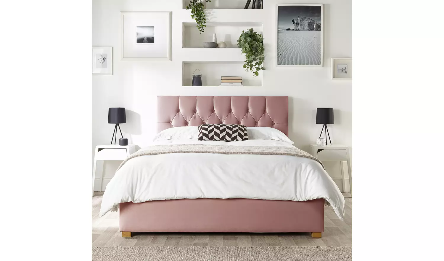 CL Boutique Velvet Double Ottoman Bedframe - Blush