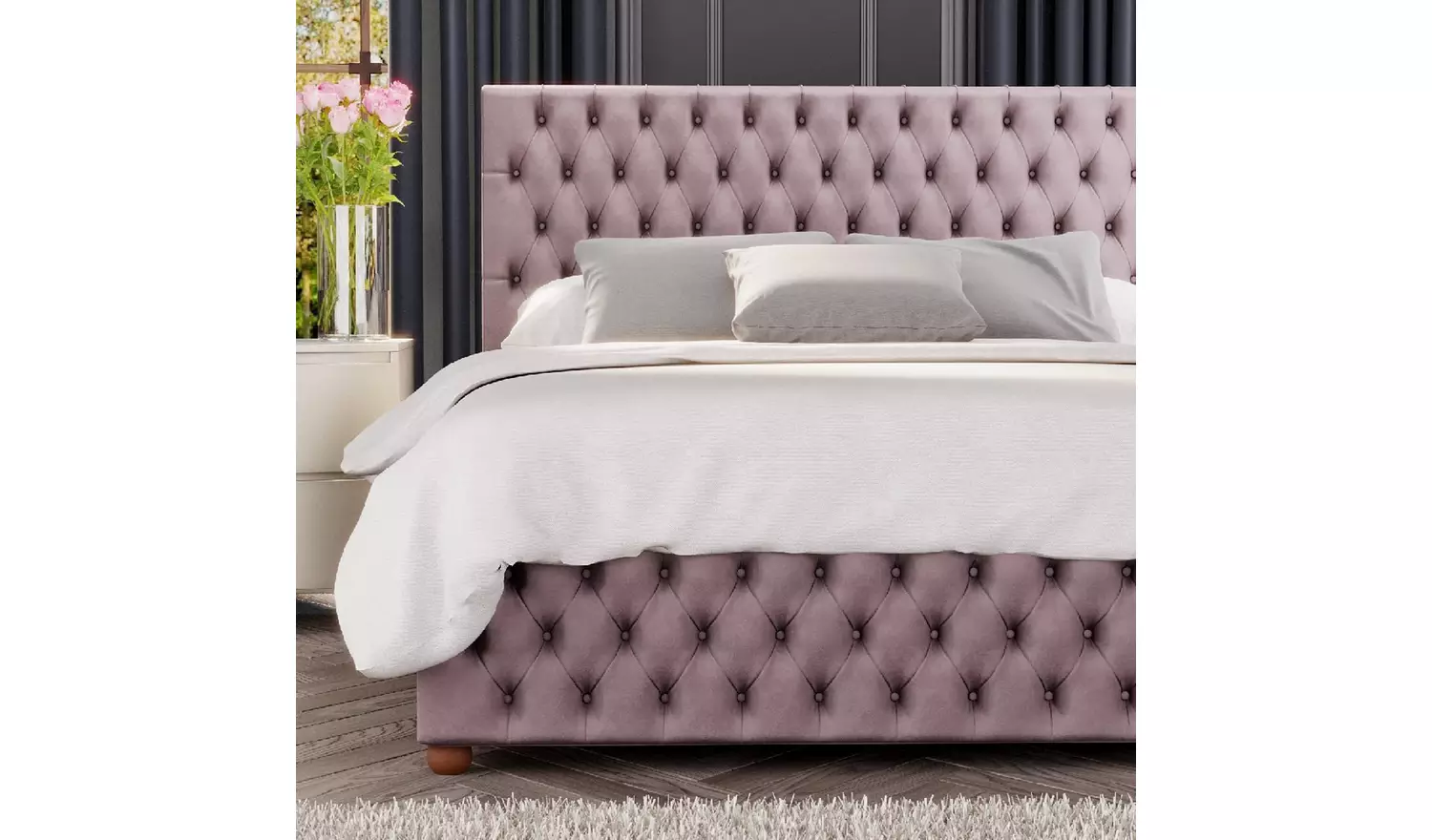 LLB Seren Velvet Superking Ottoman Bedframe - Blush