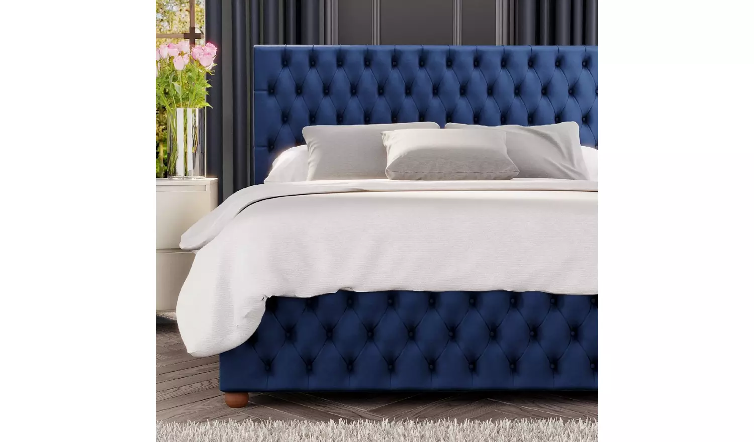 LLB Seren Velvet Kingsize Ottoman Bedframe - Navy