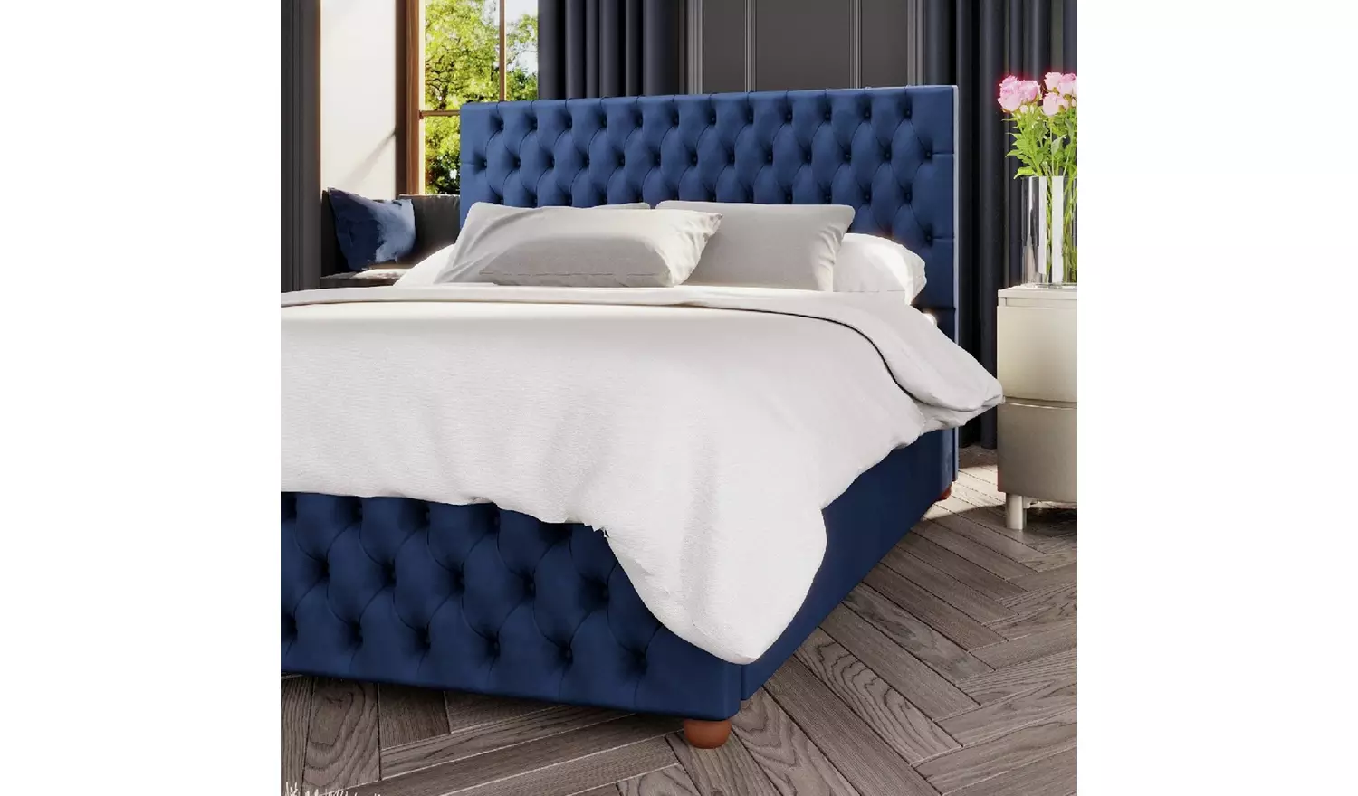 LLB Seren Velvet Kingsize Ottoman Bedframe - Navy