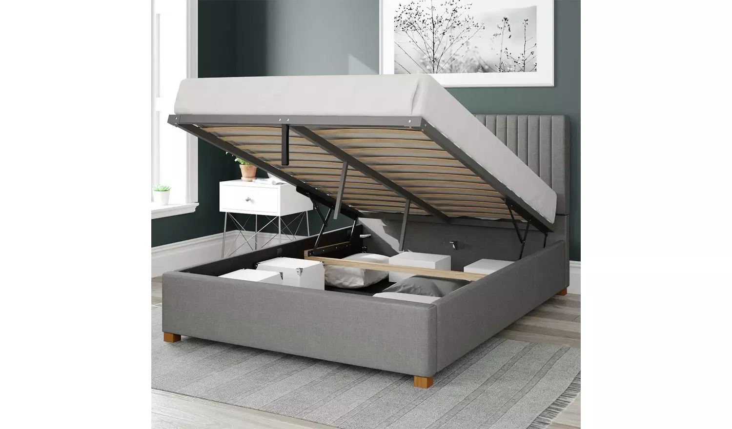 Aspire Grant Linen Superking Ottoman Bedframe - Grey