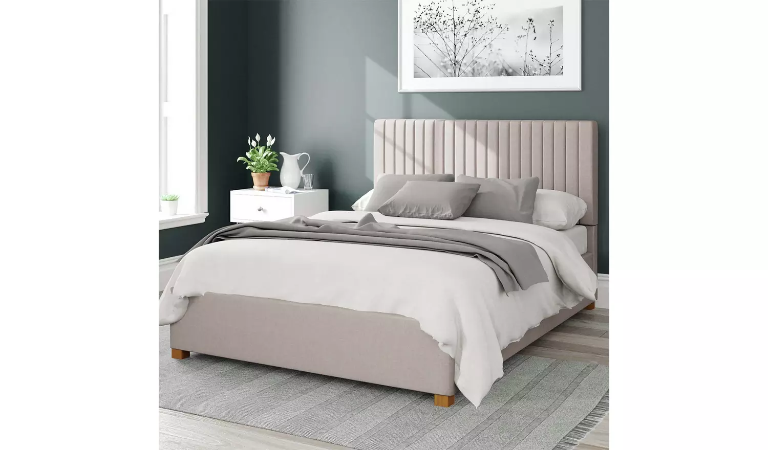 Aspire Grant Linen Double Ottoman Bedframe - Off White