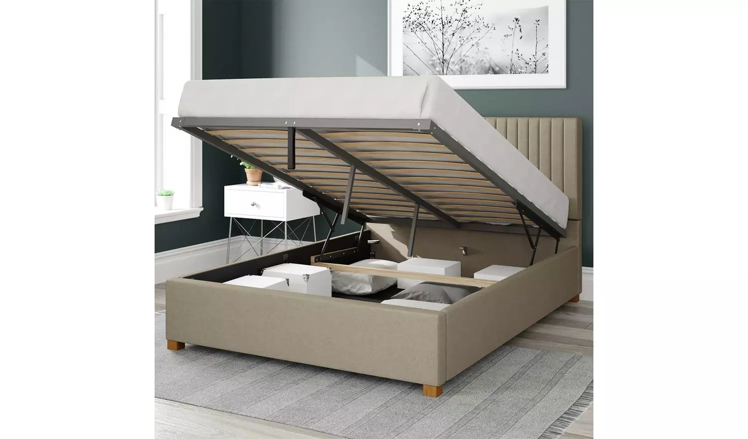 Aspire Grant Linen Superking Ottoman Bedframe - Natural