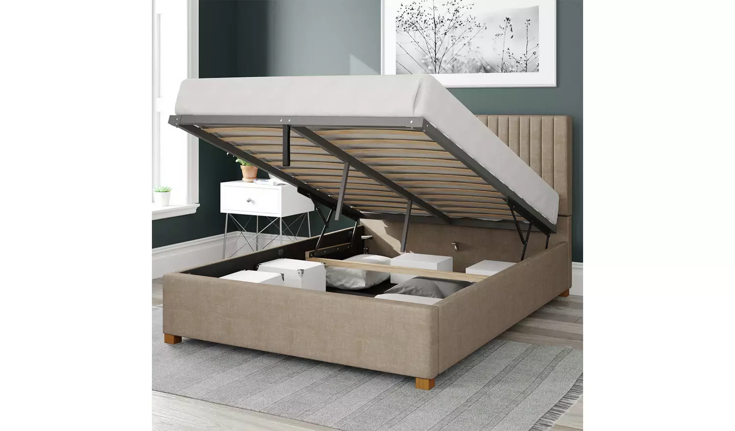 Aspire Grant Weave Kingsize Ottoman Bedframe - Mink