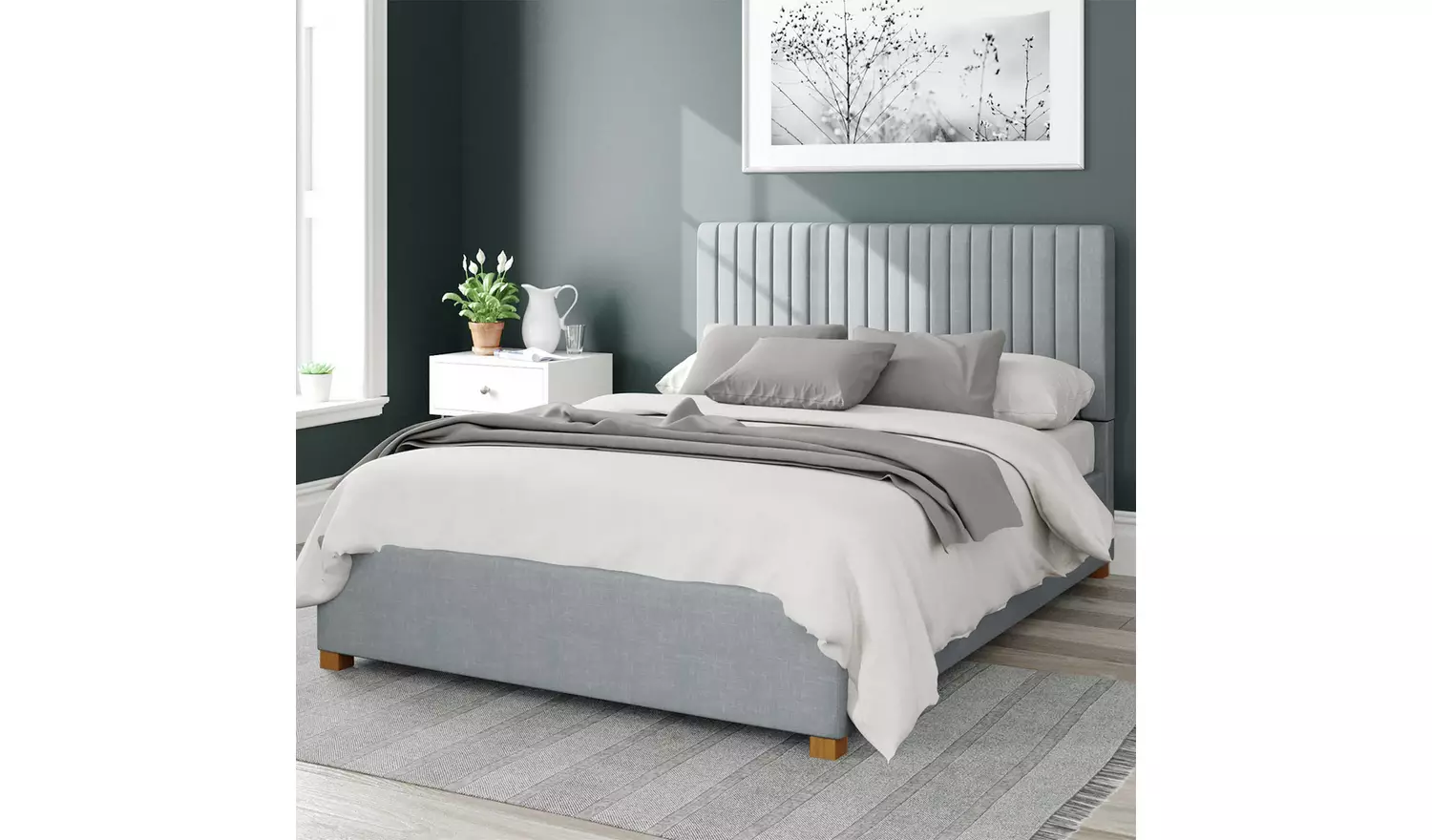 Aspire Grant Weave Double Ottoman Bedframe - Sky Blue