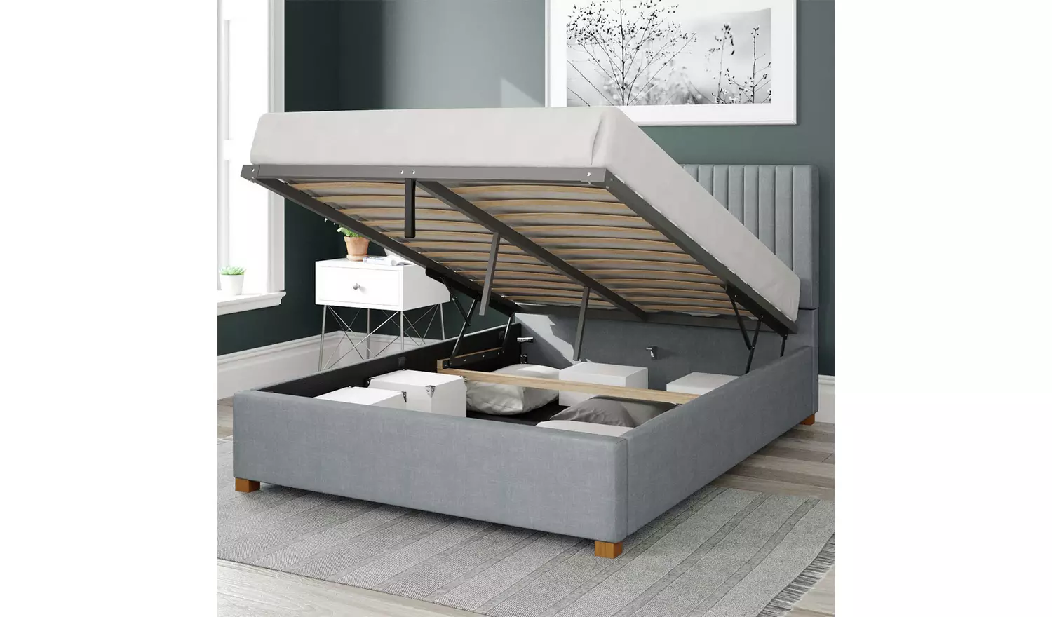 Aspire Grant Weave Kingsize Ottoman Bedframe - Sky Blue