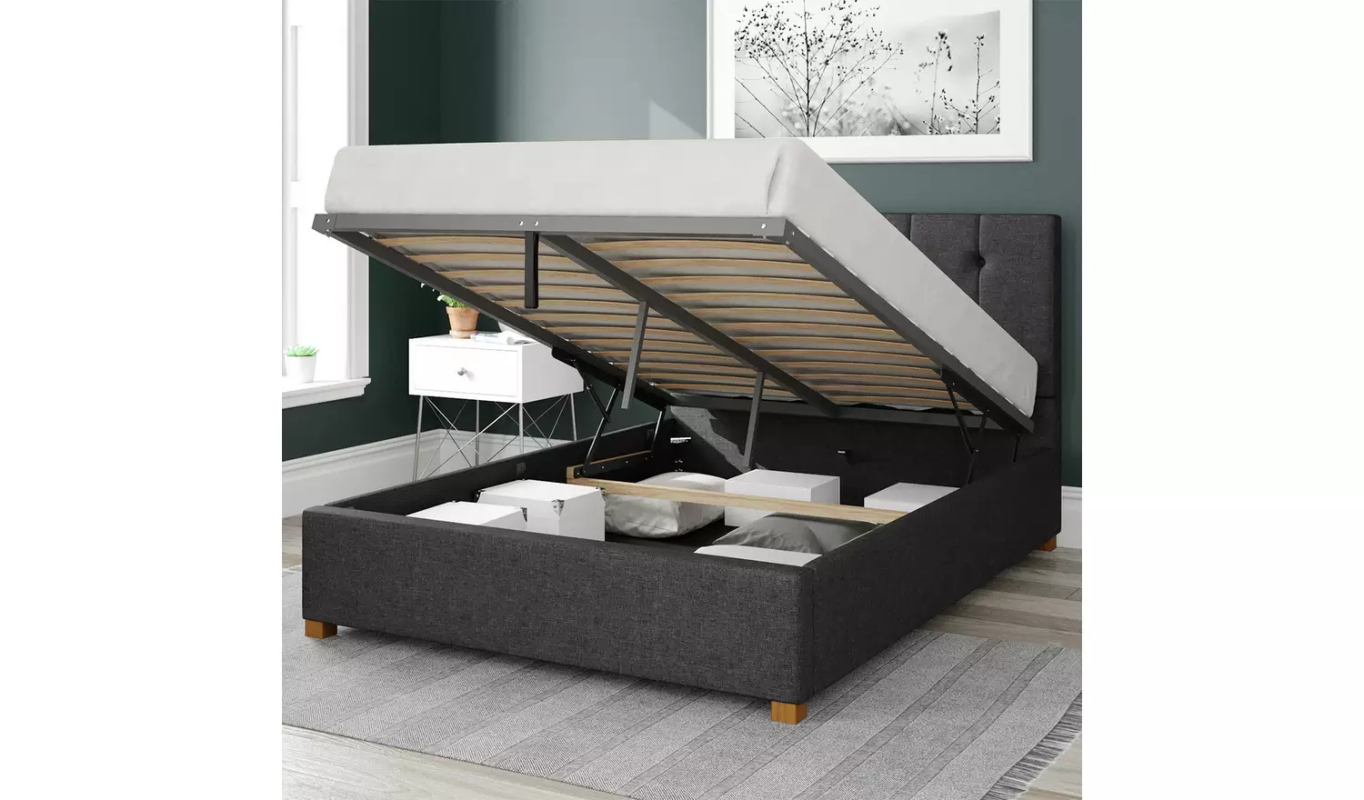 Aspire Hepburn Twill Superking Ottoman Bedframe - Charcoal