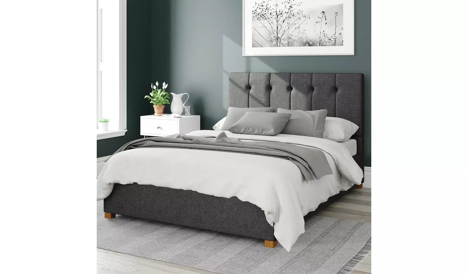 Aspire Hepburn Twill Superking Ottoman Bedframe - Charcoal