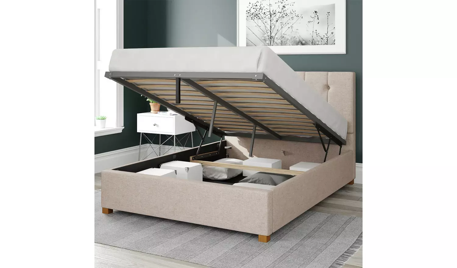 Aspire Hepburn Twill Double Ottoman Bedframe - Natural