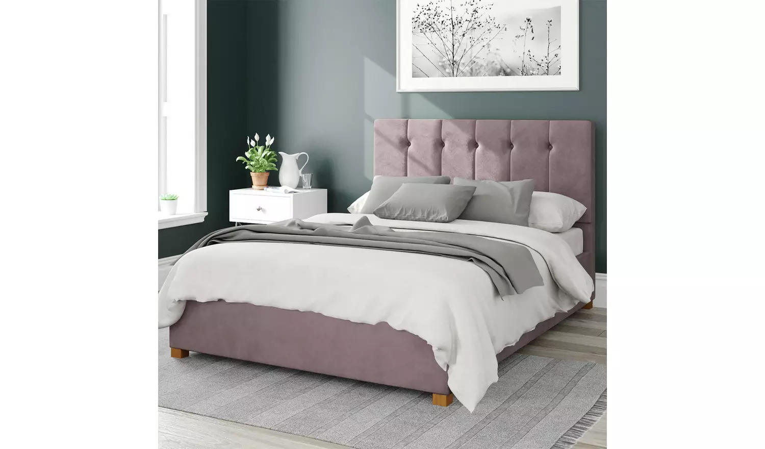 Aspire Hepburn Velvet Superking Ottoman Bedframe - Blush