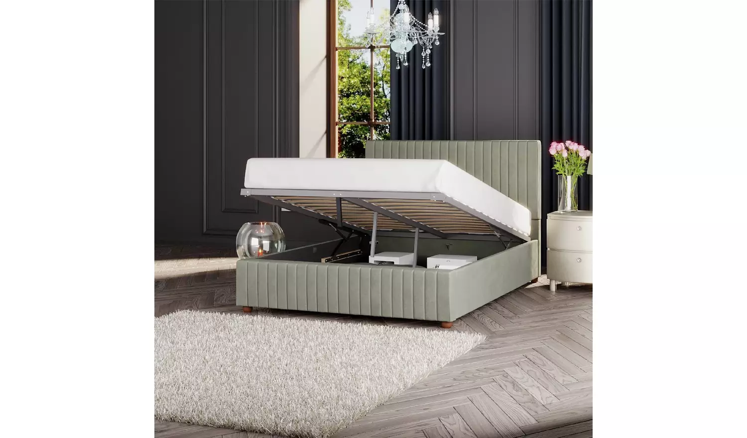 LLB Estella Velvet Superking Ottoman Bedframe - Duck Egg