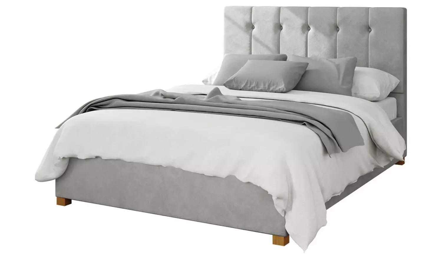 Aspire Hepburn Velvet Double Ottoman Bedframe - Light Silver