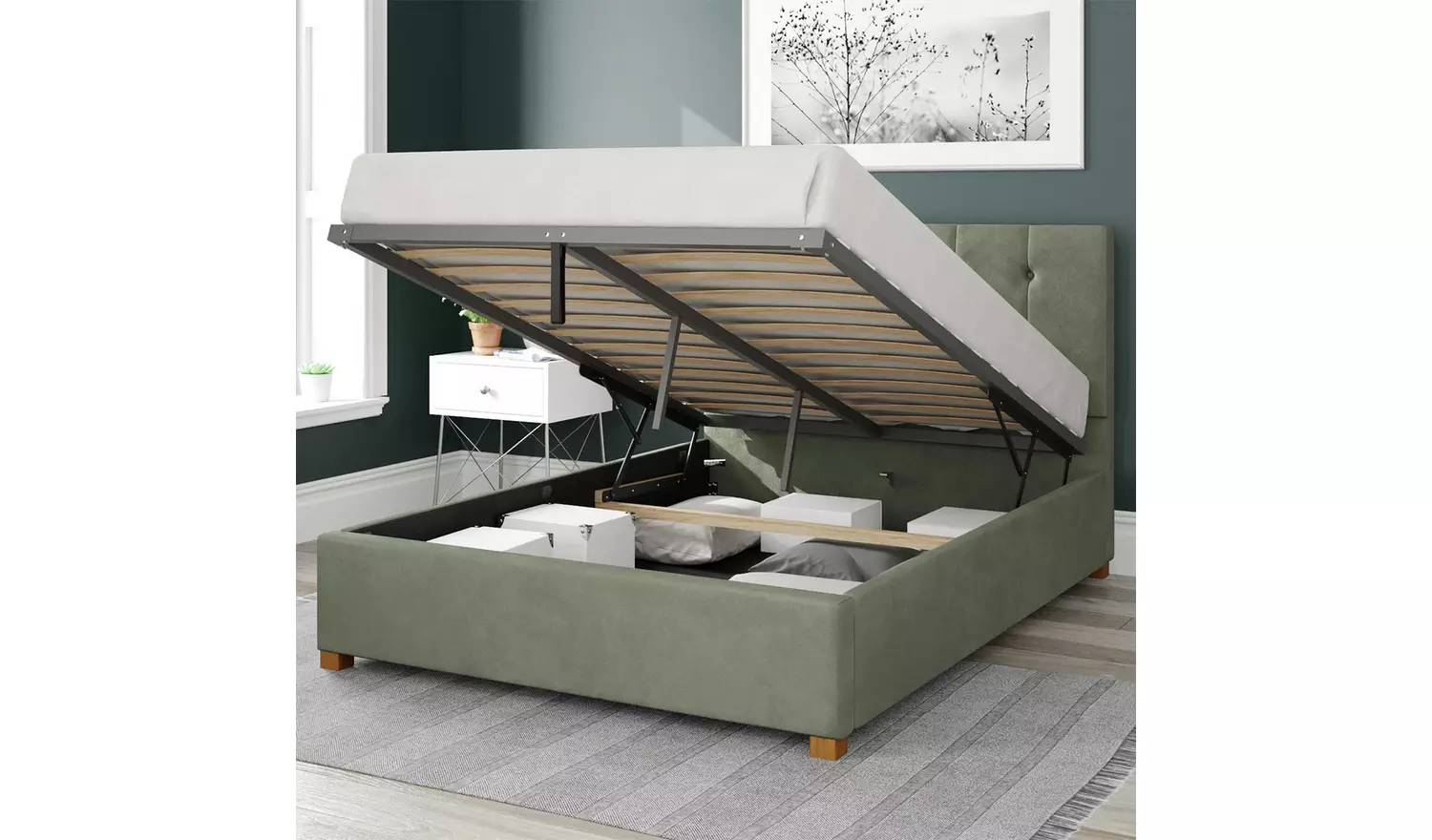 Aspire Hepburn Velvet Double Ottoman Bedframe - Duck Egg