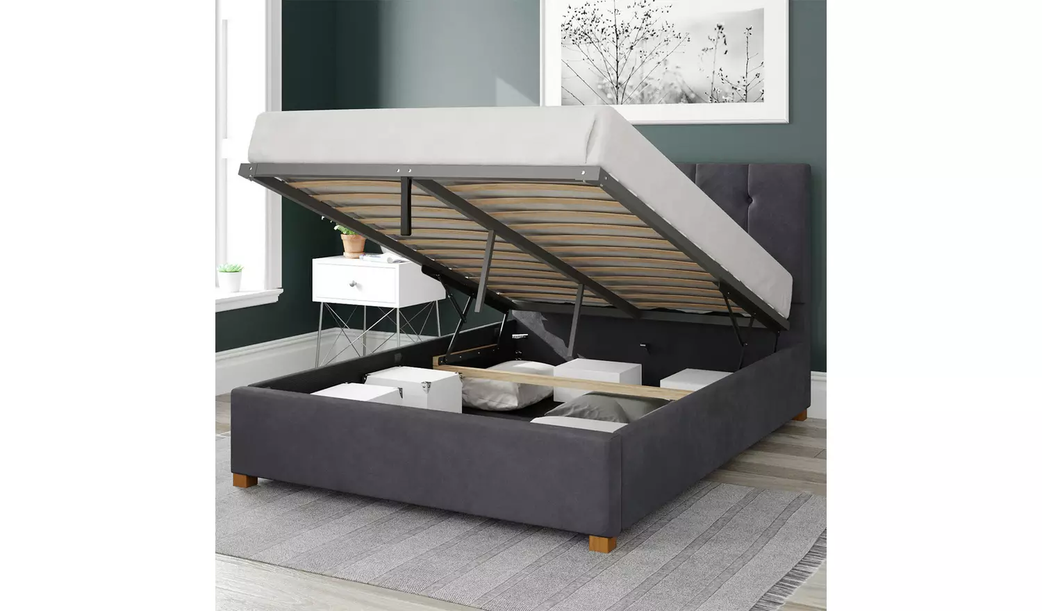 Aspire Hepburn Velvet Superking Ottoman Bedframe - Steel