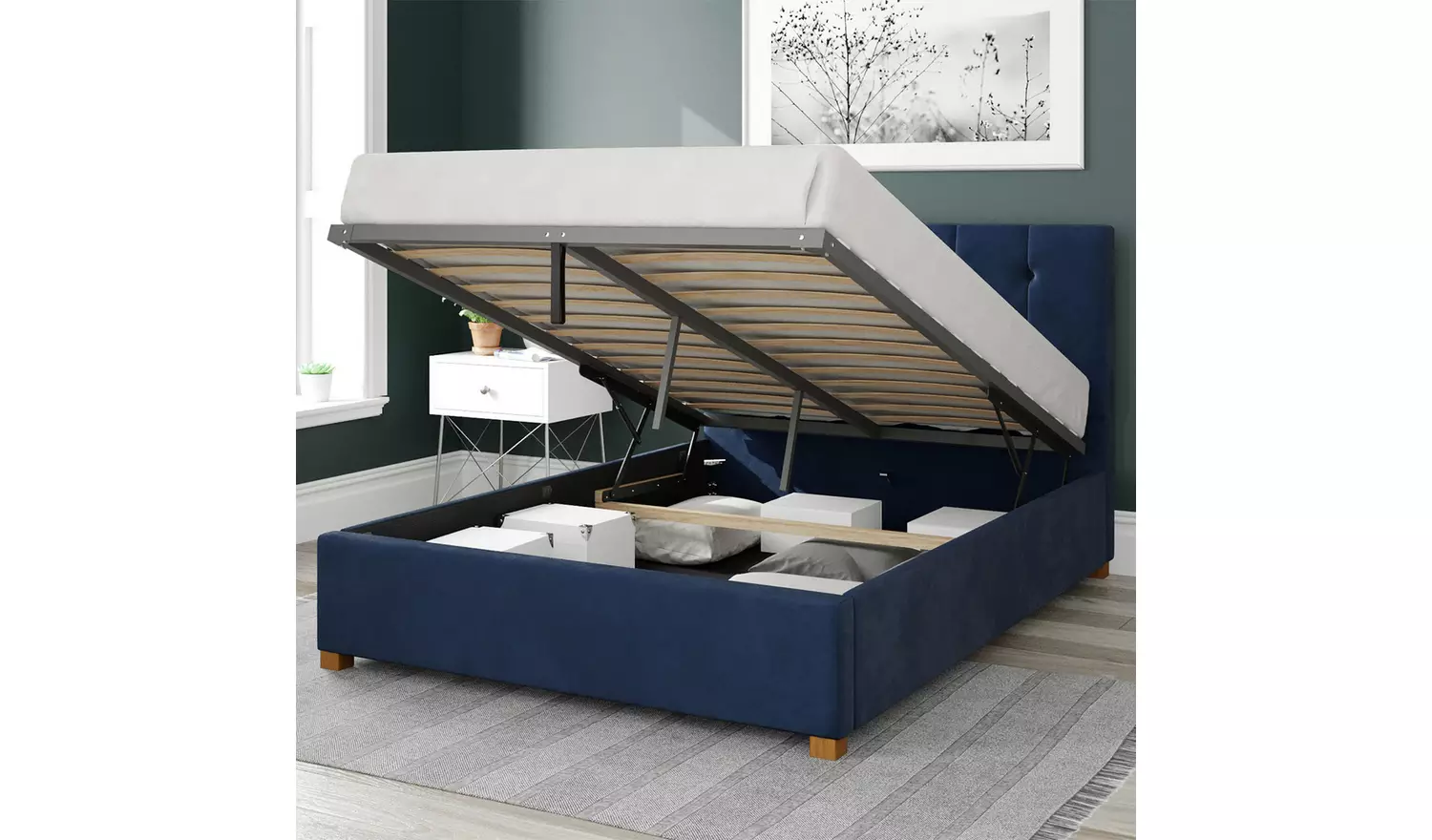 Aspire Hepburn Velvet Kingsize Ottoman Bedframe - Navy