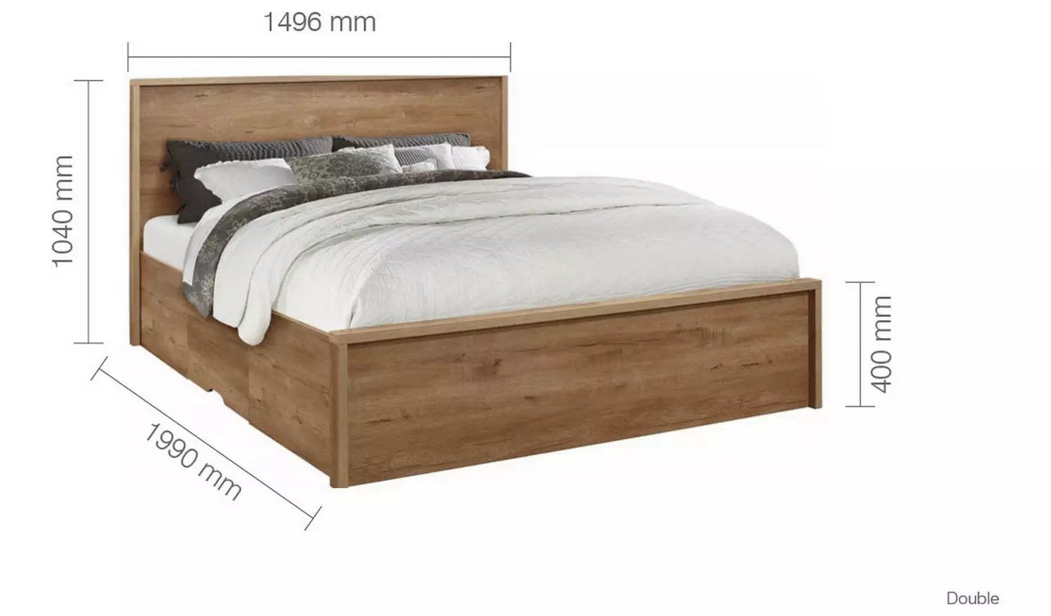 Birlea Stockwell Double Rustic Wood Effect Bed Frame - Oak