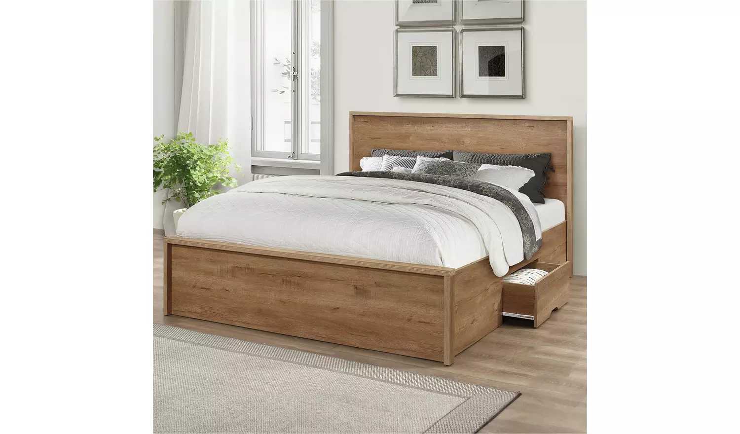 Birlea Stockwell Double Rustic Wood Effect Bed Frame - Oak