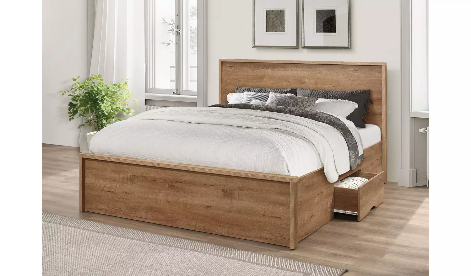 Birlea Stockwell Double Rustic Wood Effect Bed Frame - Oak