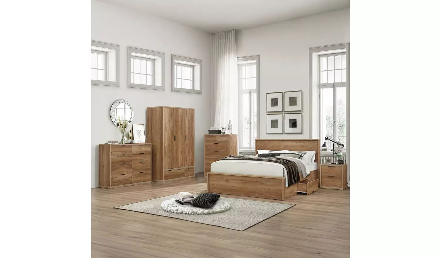 Birlea Stockwell Double Rustic Wood Effect Bed Frame - Oak