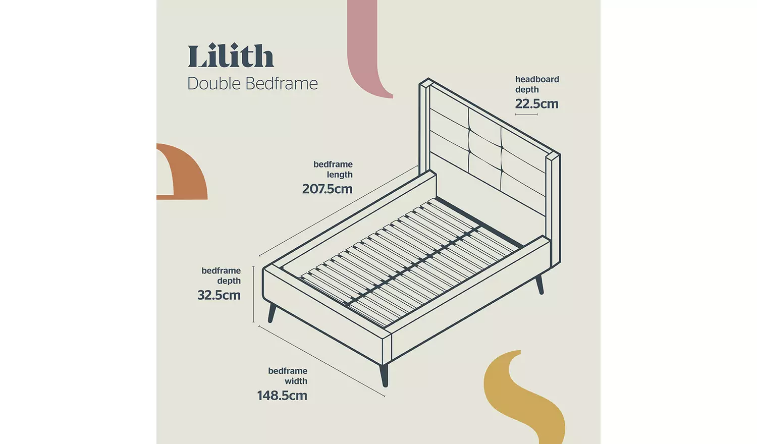 Silentnight Lilith Double Fabric Bed Frame - Stone Grey