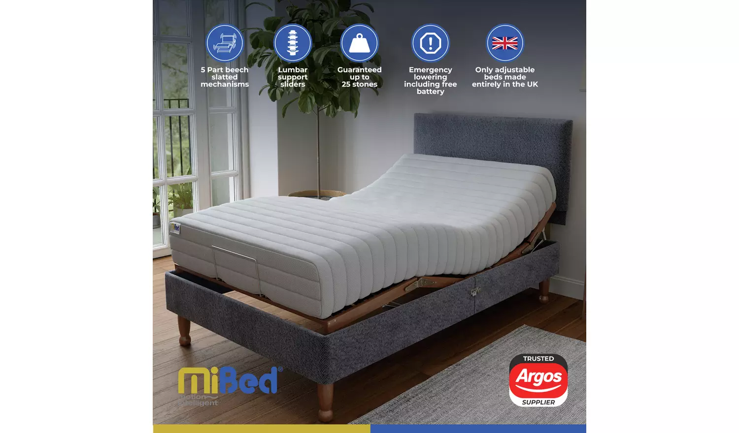 Mibed Memory Small Double Adjustable Bed On Legs - Grey