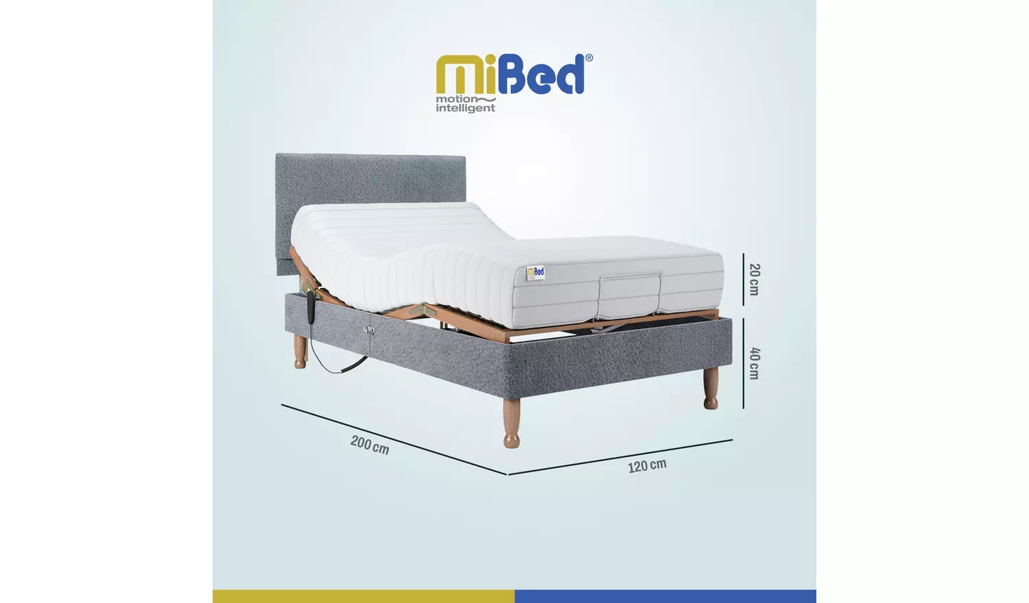 Mibed Memory Small Double Adjustable Bed On Legs - Grey