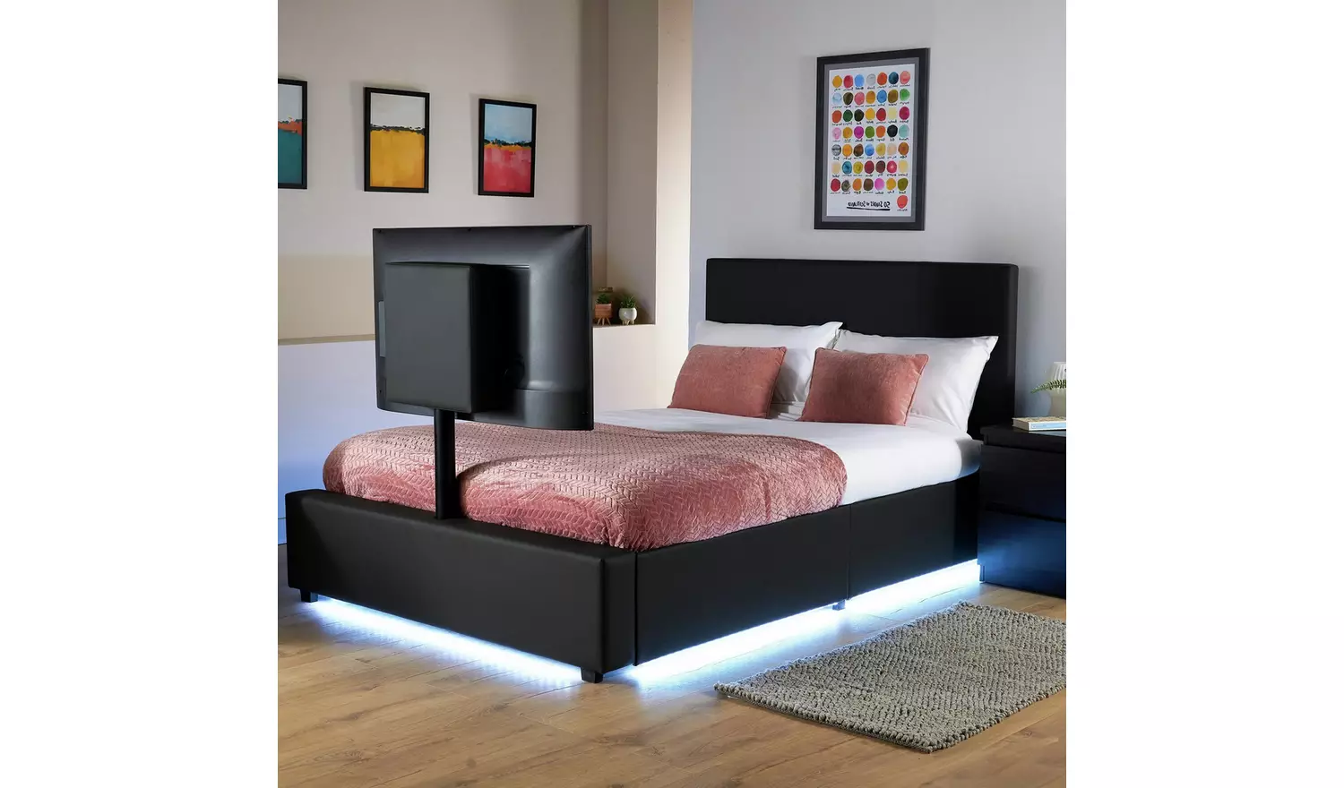 XR Living Ava Double Faux Leather TV LED Bed Frame - Black