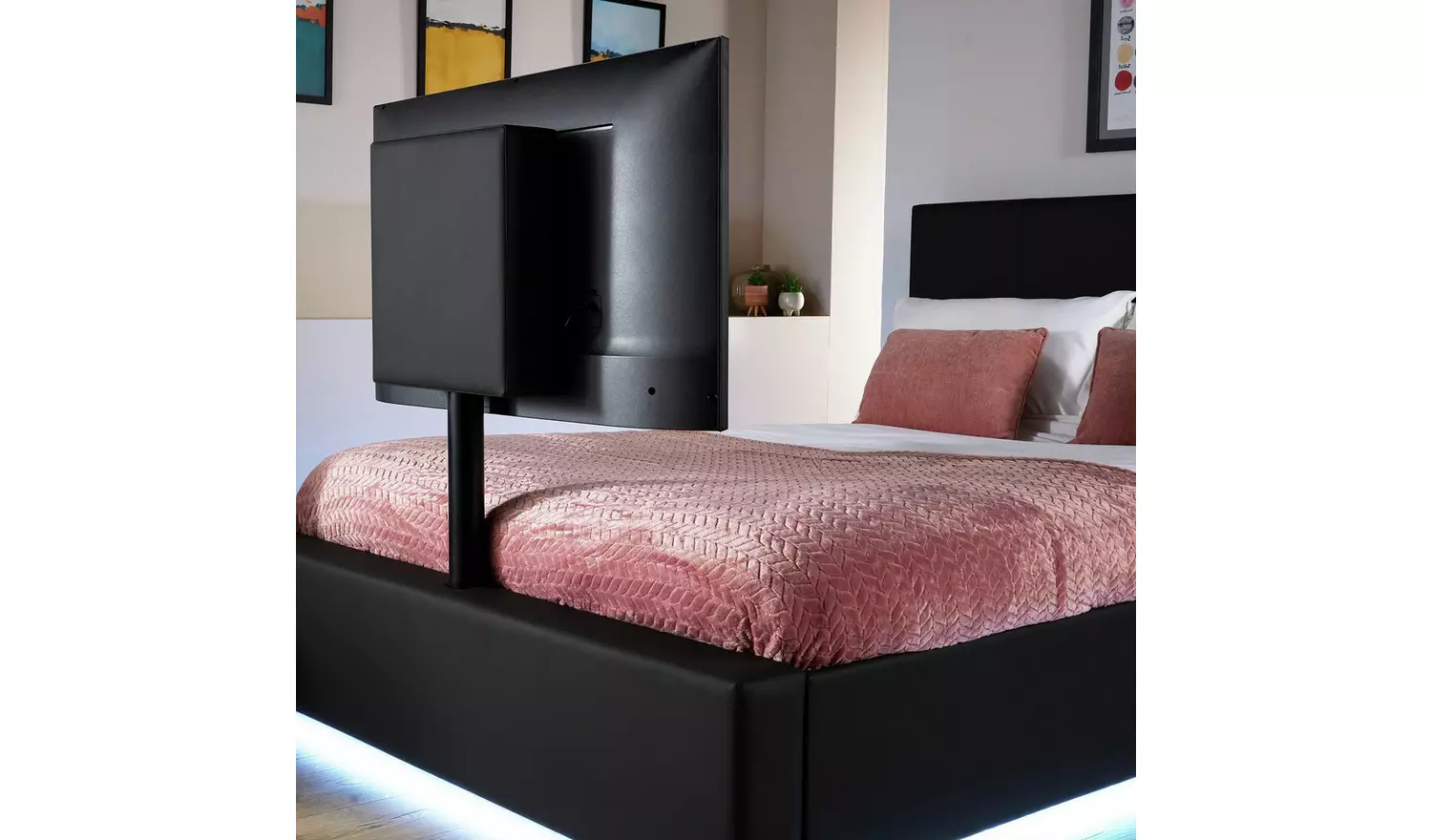 XR Living Ava Double Faux Leather TV LED Bed Frame - Black