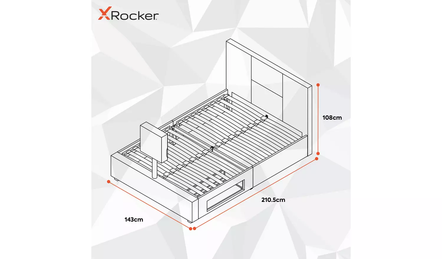 XR Living Ava Double Faux Leather TV LED Bed Frame - Grey