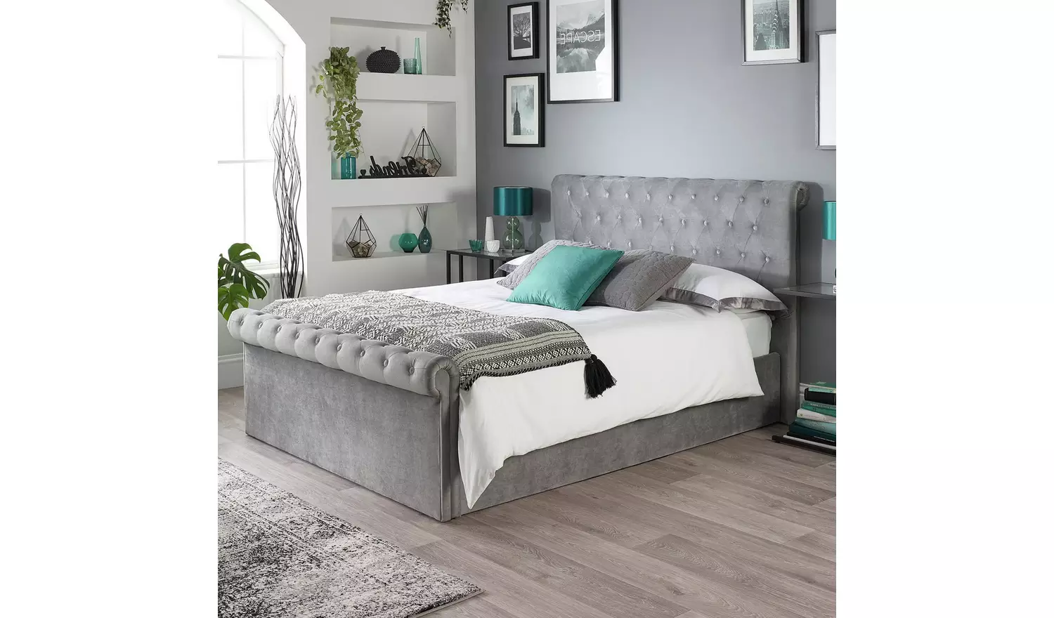 Aspire Chesterfield Double Ottoman Bed Frame - Grey