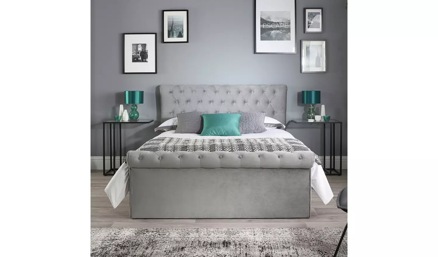 Aspire Chesterfield Double Ottoman Bed Frame - Grey