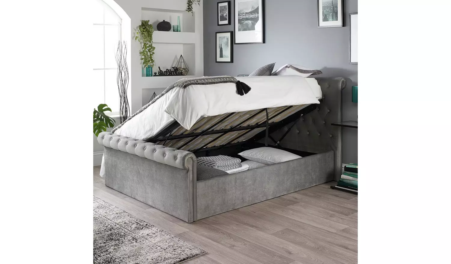 Aspire Chesterfield Kingsize Ottoman Bed Frame - Grey