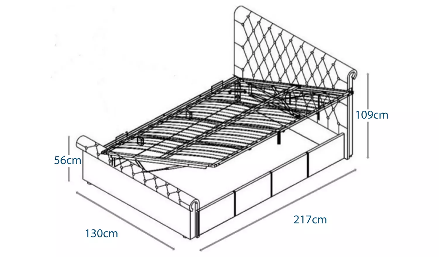 Aspire Chesterfield Small Double Ottoman Bed Frame - Grey