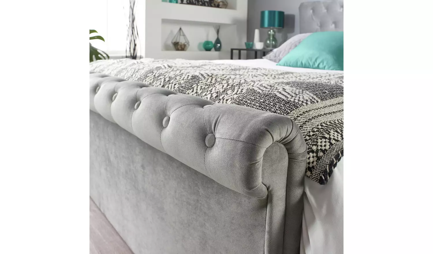 Aspire Chesterfield Small Double Ottoman Bed Frame - Grey