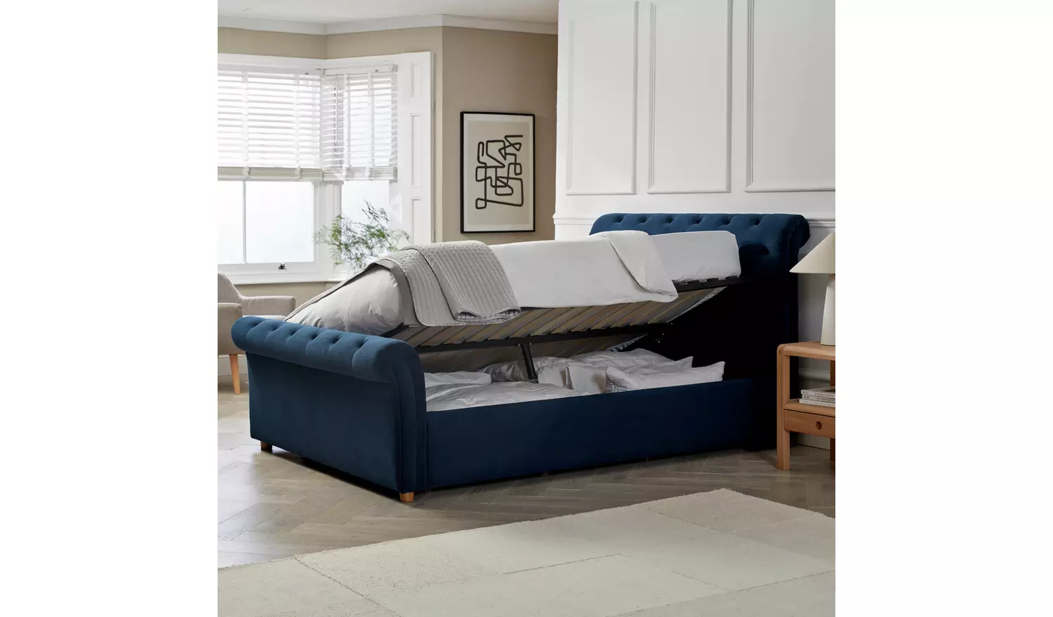 Argos Home Harrogate Double Velvet Ottoman Bed Frame - Navy