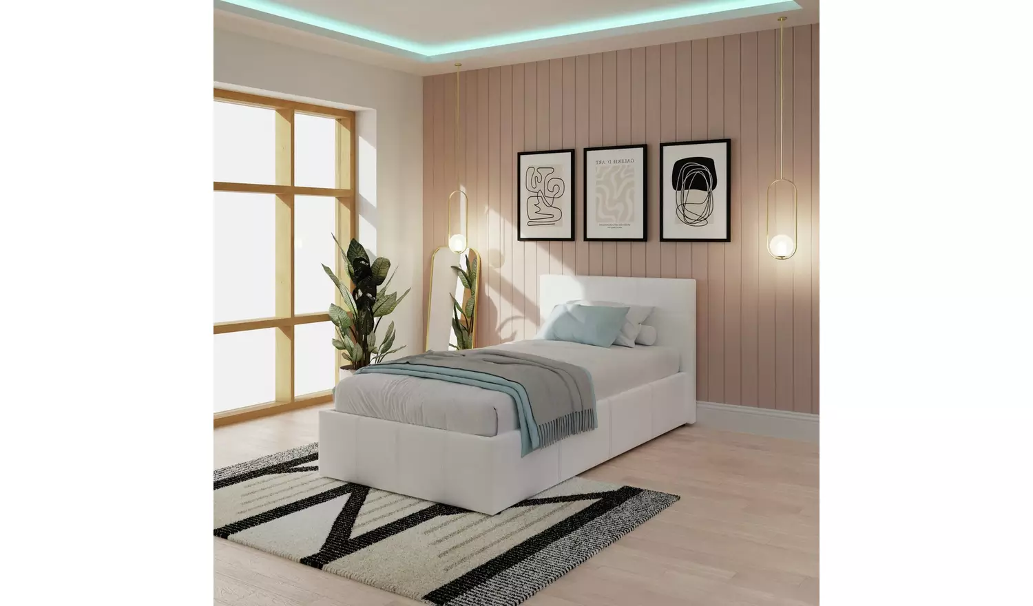 GFW End Lift Single Faux Leather Ottoman Bed - White