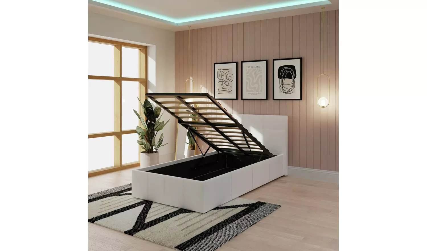 GFW End Lift Single Faux Leather Ottoman Bed - White