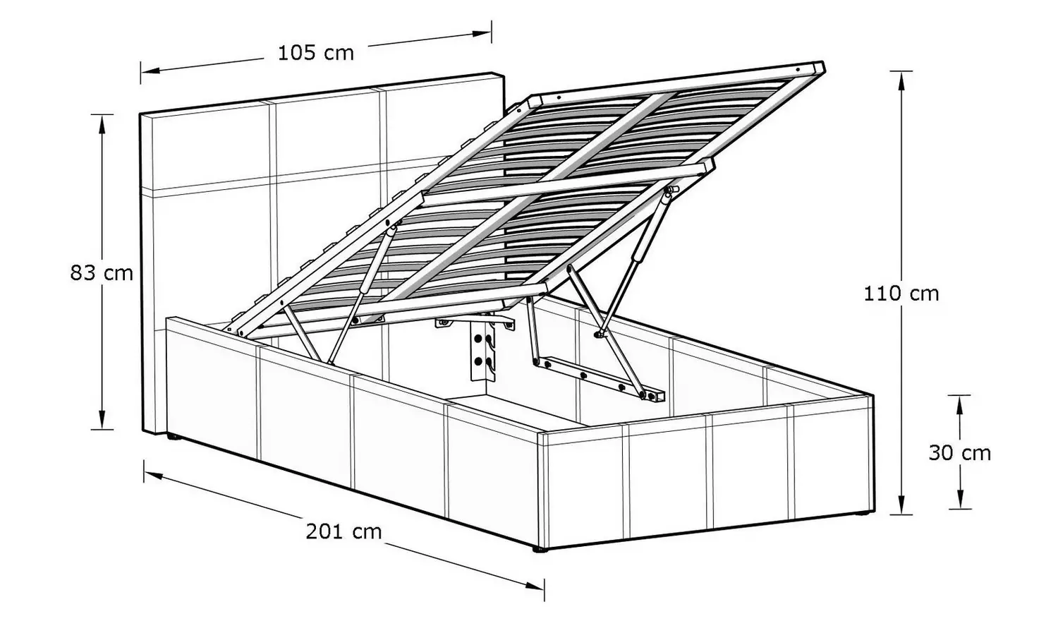 GFW End Lift Single Faux Leather Ottoman Bed - White