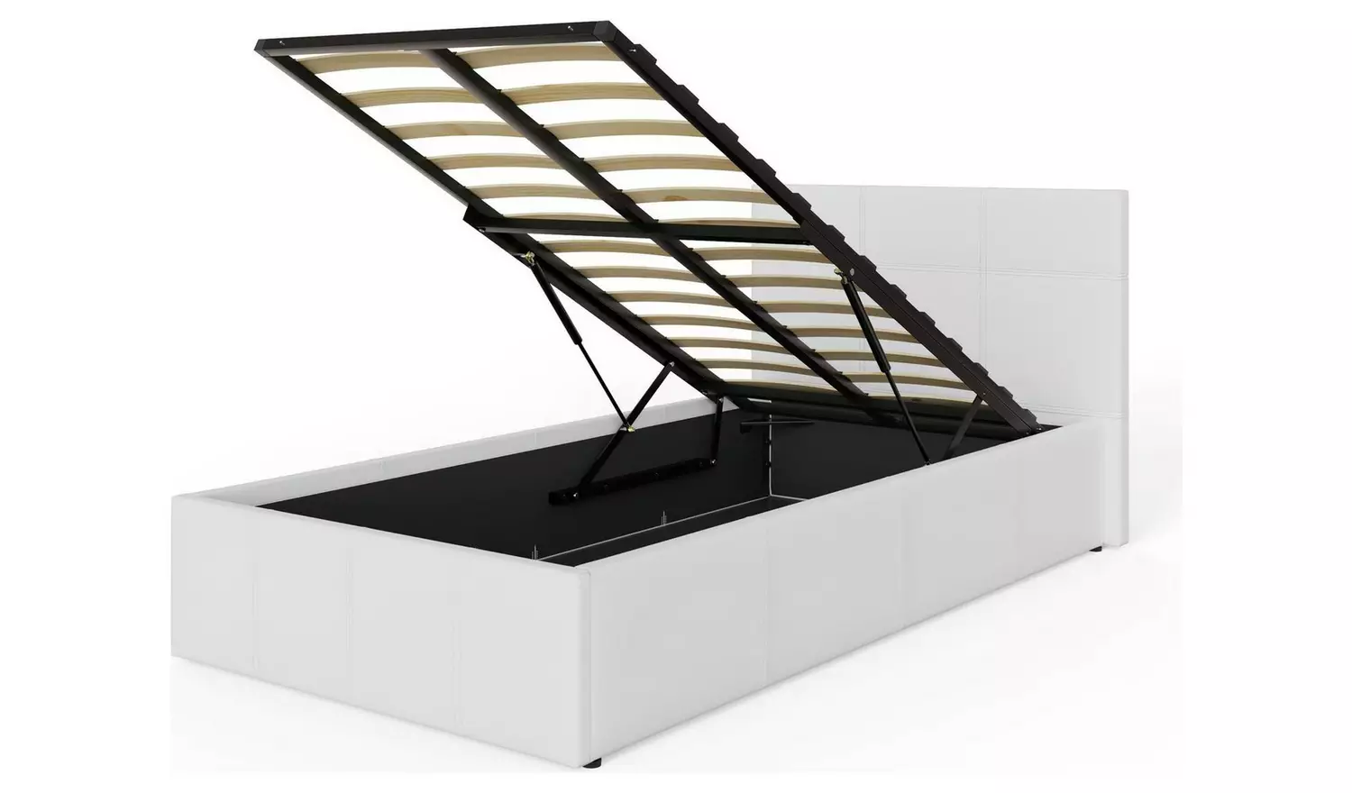 GFW End Lift Single Faux Leather Ottoman Bed - White