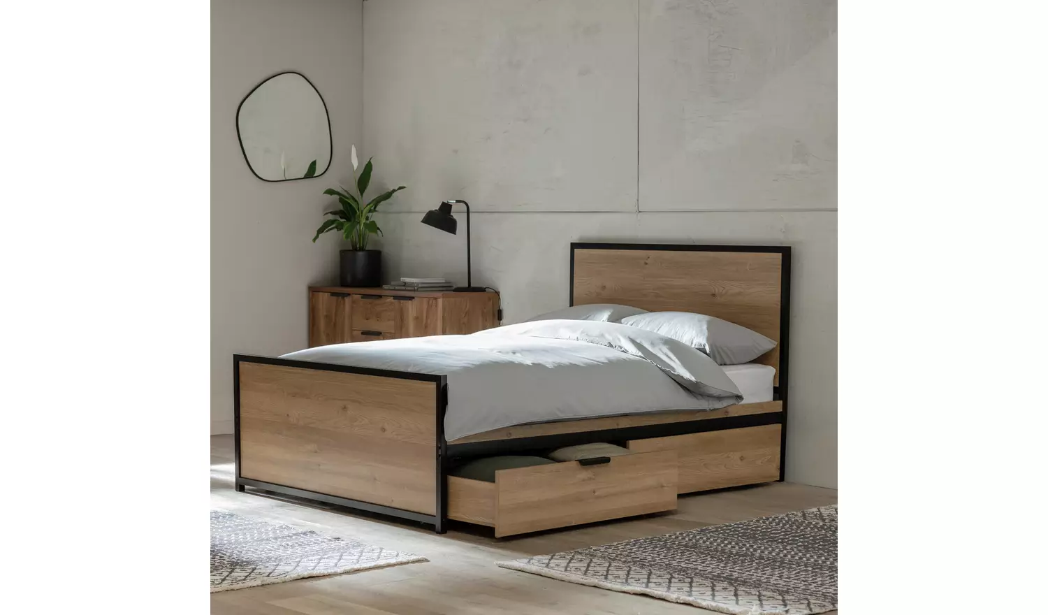 Argos Home Loft Living Double Wooden Storage Bed Frame - Oak