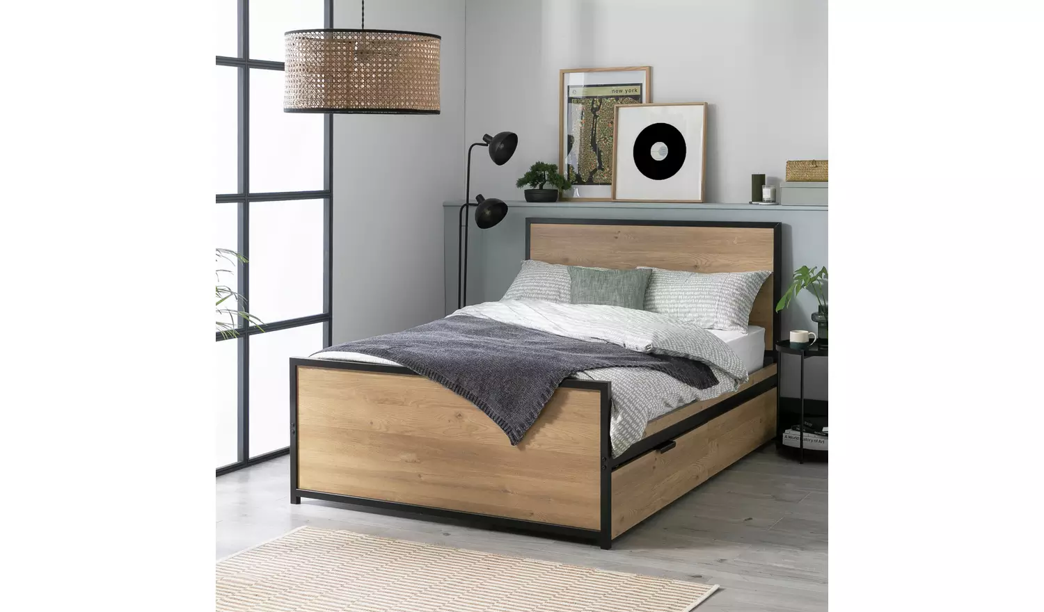 Argos Home Loft Living Double Wooden Storage Bed Frame - Oak
