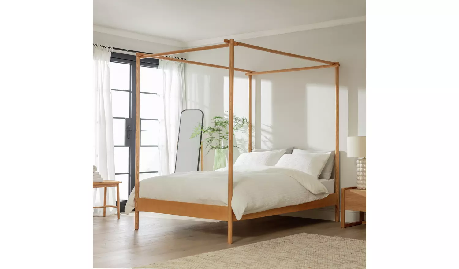 Habitat Akari 4 Poster Double Wooden Bed Frame - Natural