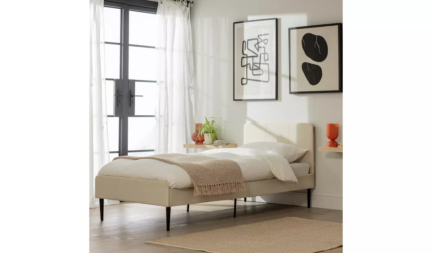 Argos Home Kristopher Single Fabric Bed Frame - Cream