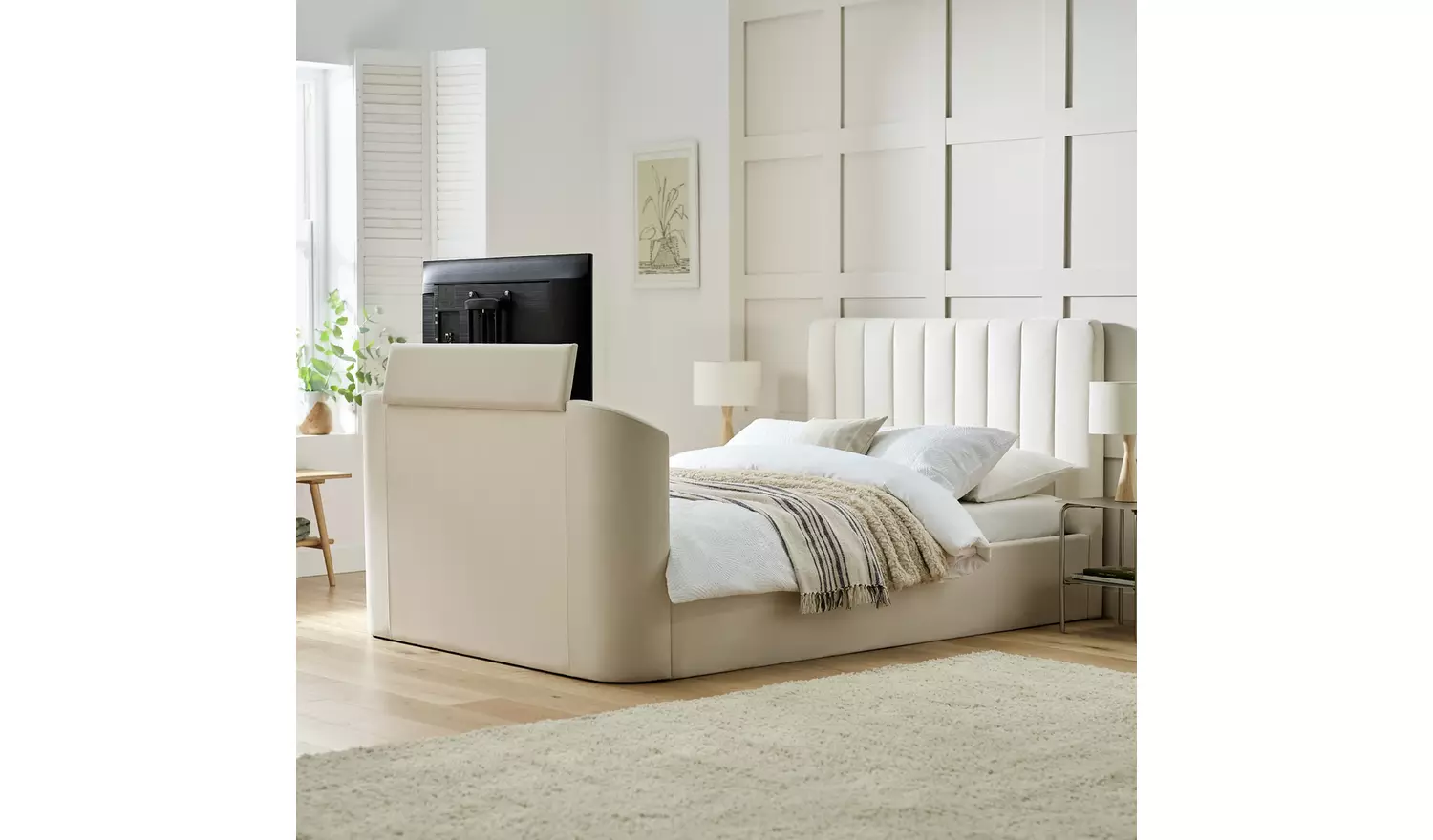 Argos Home Pandora Kingsize Side Lift TV Ottoman Bed - Cream