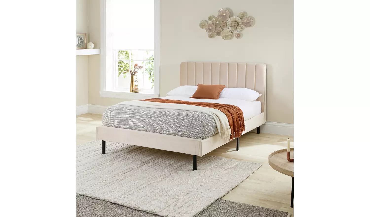 Aspire Rosella Small Double Velvet Bed Frame - Cream