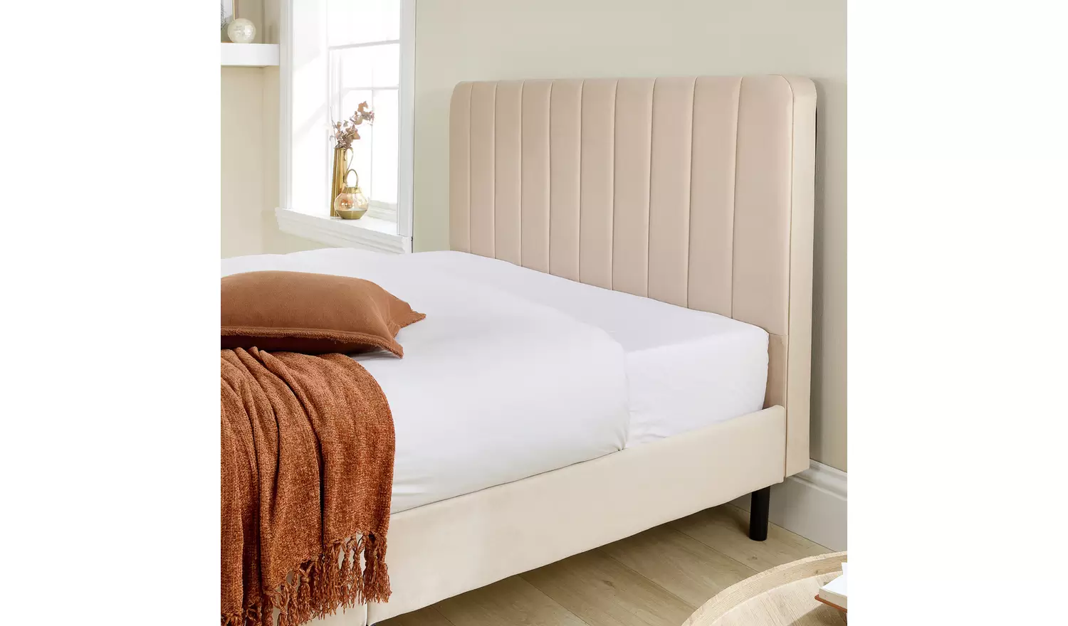 Aspire Rosella Small Double Velvet Bed Frame - Cream