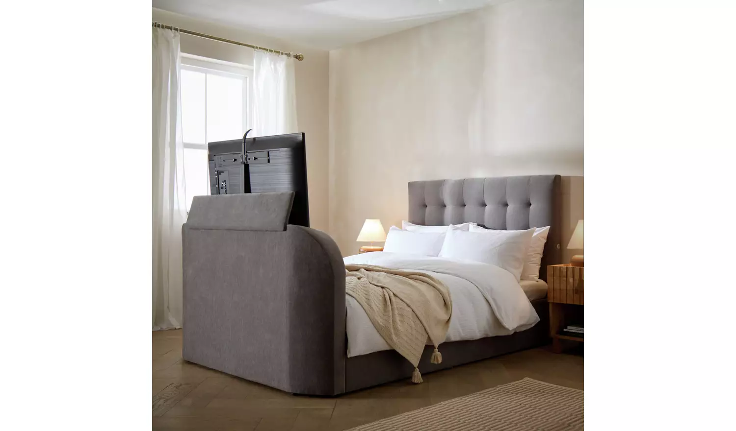 Argos Home Bentley Double 2.1 Sound TV Ottoman Bed - Grey
