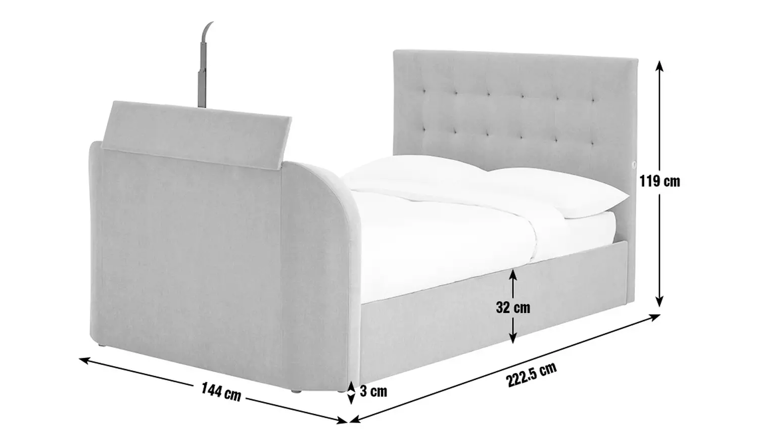 Argos Home Bentley Double 2.1 Sound TV Ottoman Bed - Grey